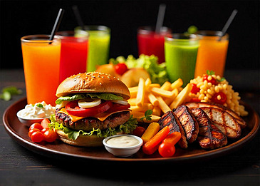 pngtree-luxurious-food-spread-with-burgers-sides-juices-image_17164005